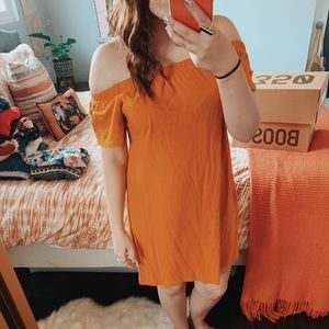 Mustard Yellow Off-the-Shoulder Loose Fit Dress